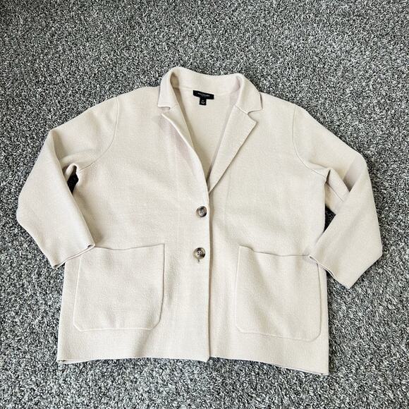 Ann Taylor Stretch Knit Sweater Blazer Jacket Preppy XL Petite Tan Brown NEW - Picture 1 of 6